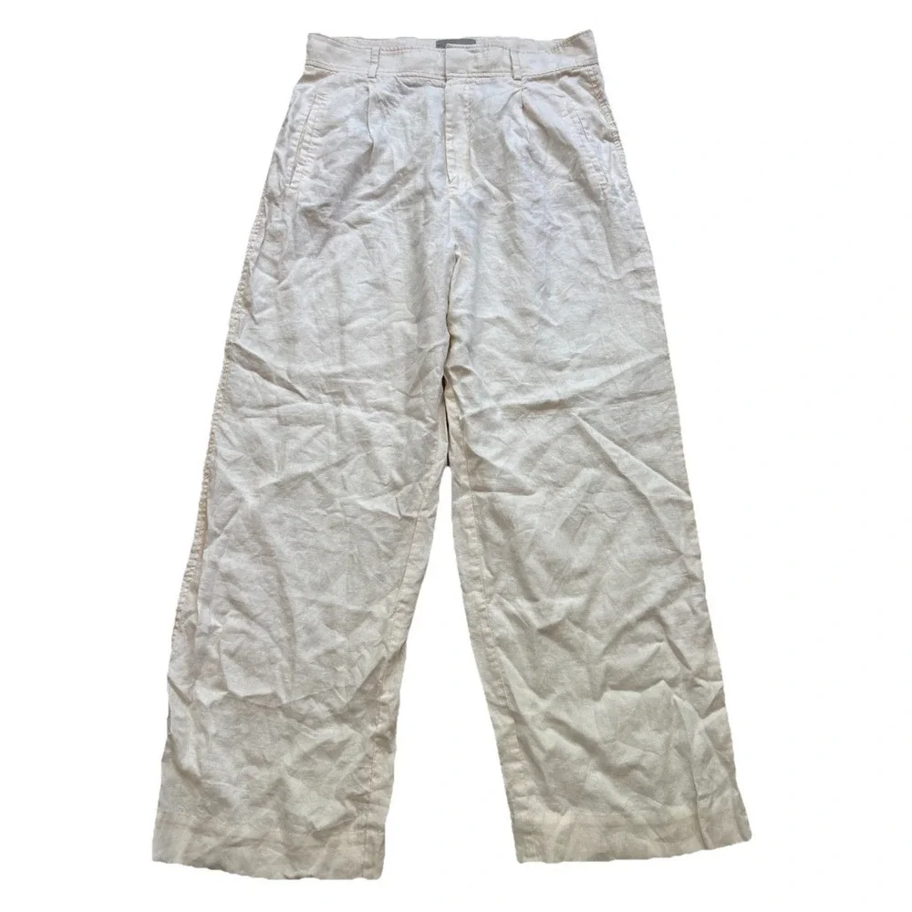 Everlane Linen Way High Drape Pant Women 14 Pleated Cream White Beige Wide Leg - Picture 7 of 10